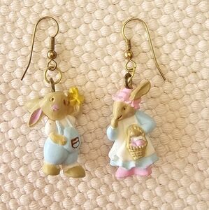 SALE Bunny Rabbit Gold Tone Handmade Earrings